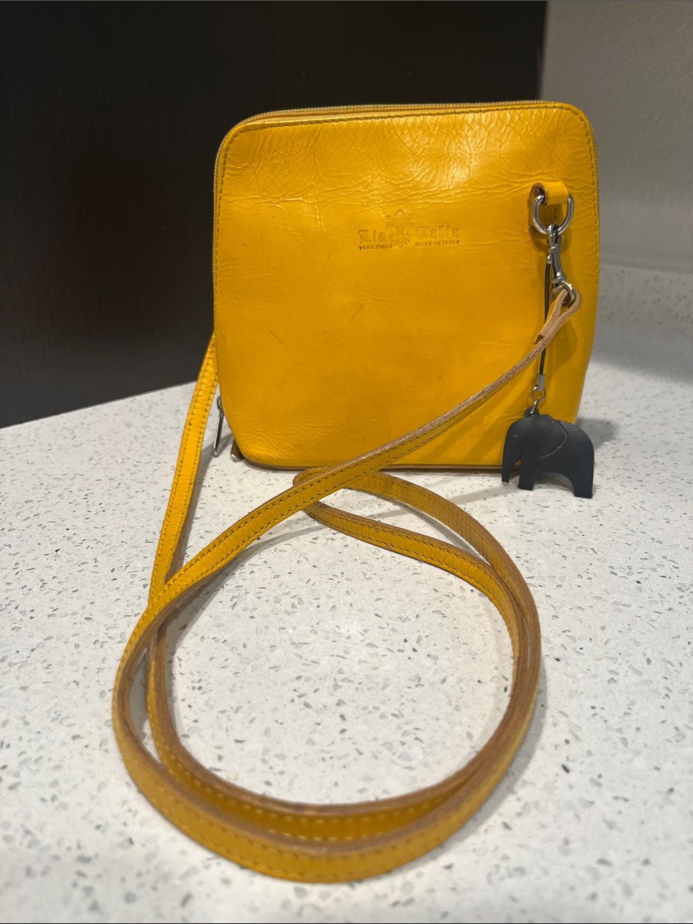 Lia Talia Vera PELLE Golden Yellow Cross Body Bag Made in Italy Leather